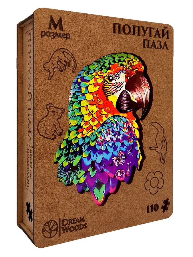Пазл фигурный «Попугай» — деревянный пазл Dream Woods